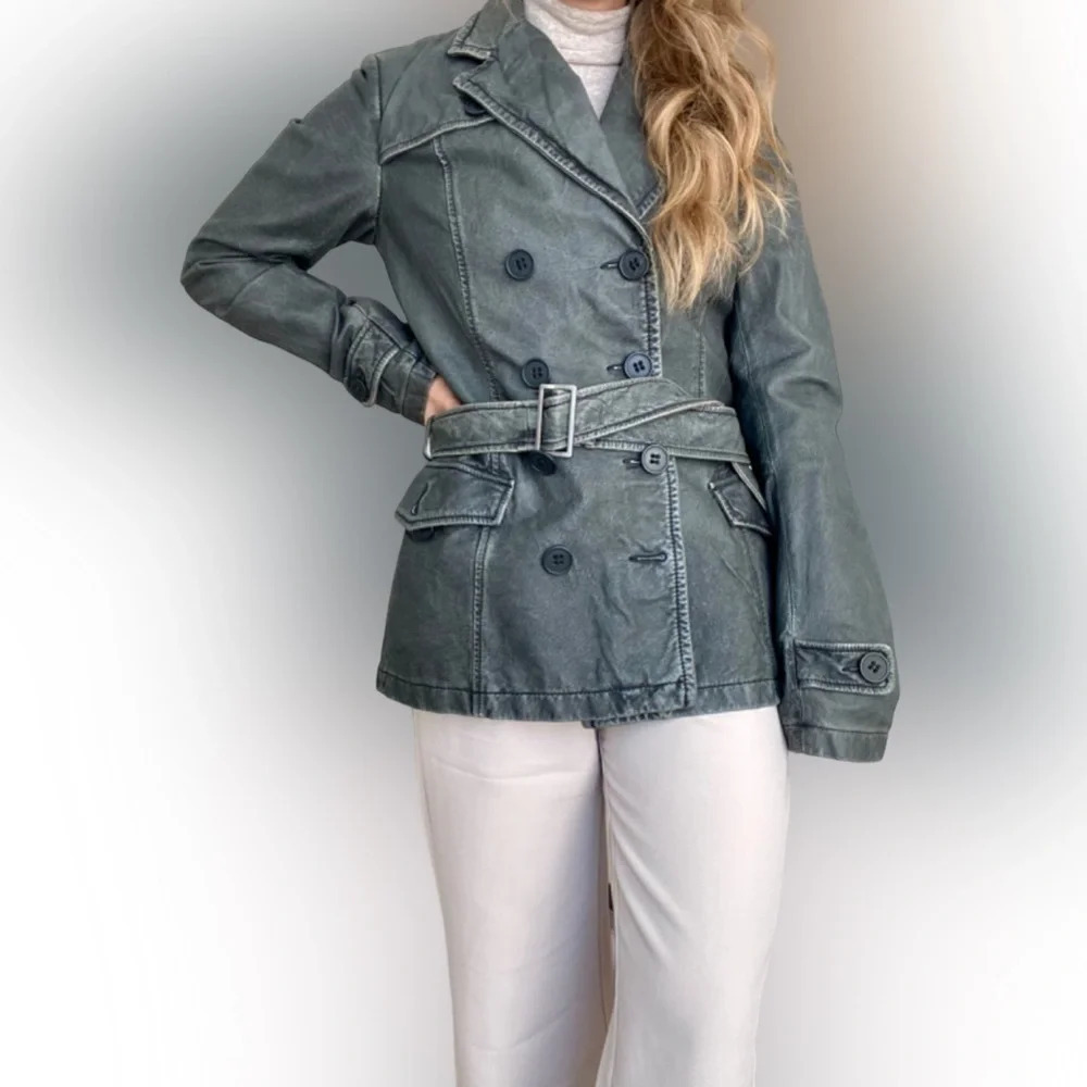 Danier Authentic  Gray Leather Jacket with belt